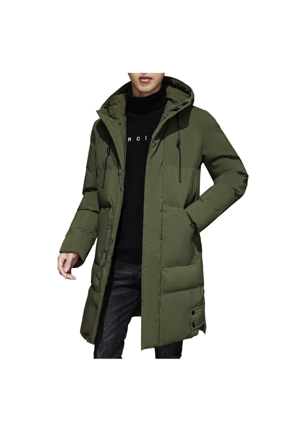 Puffer Jacket for Mens Christmas Presents Long Puffer Jacket Winter Warm Hooded Outerwear Quilted Jacket Zip Up Padded Coats Outerwear