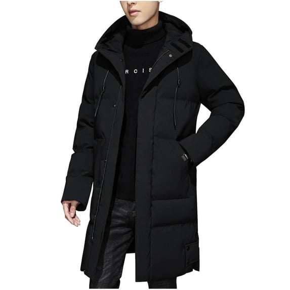 Jamicy Puffer Jacket for Mens Christmas Presents Long Puffer Jacket Winter Warm Hooded Outerwear Quilted Jacket Zip Up Padded Coats Outerwear