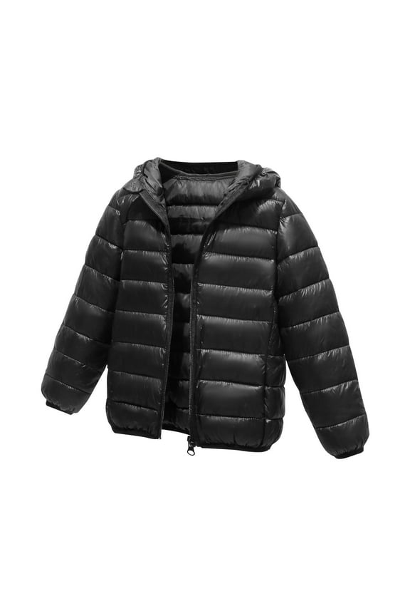 Puffer Jackets for Kids Trendy Christmas Gifts Lightweight Waterproof Packable Down Jacket Solid Color Hooded Zipper Down Jacket Winter Coat