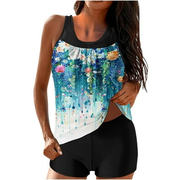 Jamicy Rollback Clearance Womens Two Piece Tankini Swimsuits Blouson Tankini Top Loose Fit Swim Top Modest Tank Top Swimwear for Women