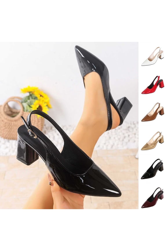 Sandals for Women Casual Summer Solid Color Elegant Pointed Toe Comfortable Block Heel Work Dress Pump Shoes