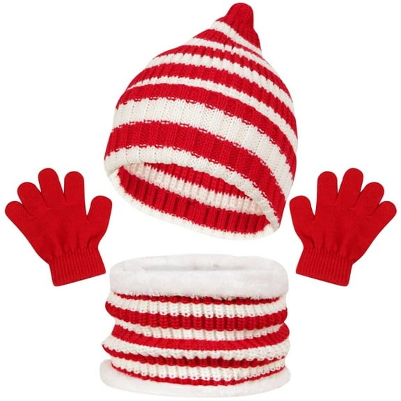 Jamicy Scarves, Hats and Gloves for Kids for 1-6 Years Kids Winter Knit Hat Scarf Gloves 3pc Set Children Knitted Bonnet Gloves Neck Warmer Set Warm Accessories for BoY & Girls