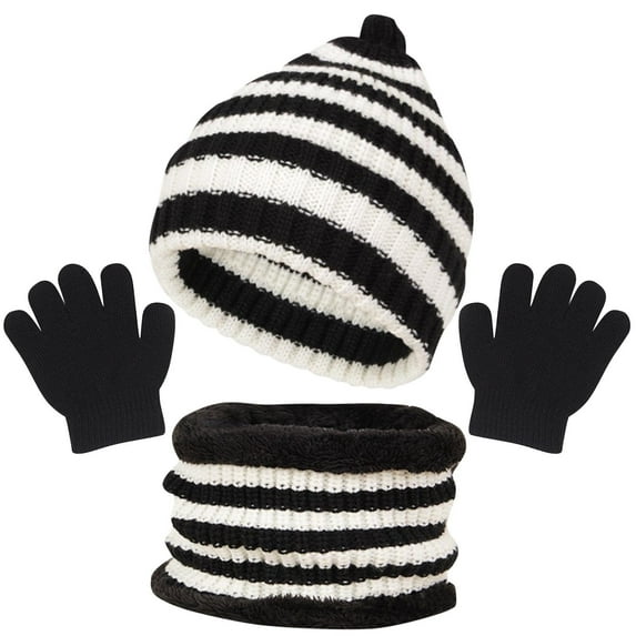Jamicy Scarves, Hats and Gloves for Kids for 1-6 Years Kids Winter Knit Hat Scarf Gloves 3pc Set Children Knitted Bonnet Gloves Neck Warmer Set Warm Accessories for BoY & Girls