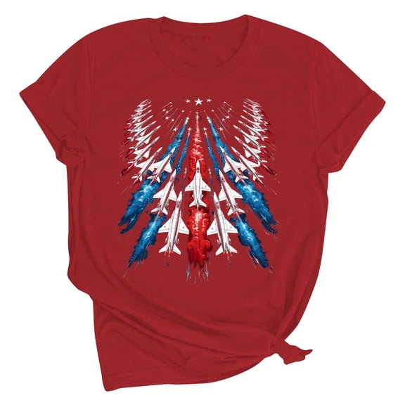 Jamicy Shirts for Women Gift for Women Women's Printed T-Shirt Round Neck Short Sleeved Fourth Of July Usa Tshirt