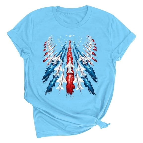 Jamicy Shirts for Women Gift for Women Women's Printed T-Shirt Round Neck Short Sleeved Fourth Of July Usa Tshirt