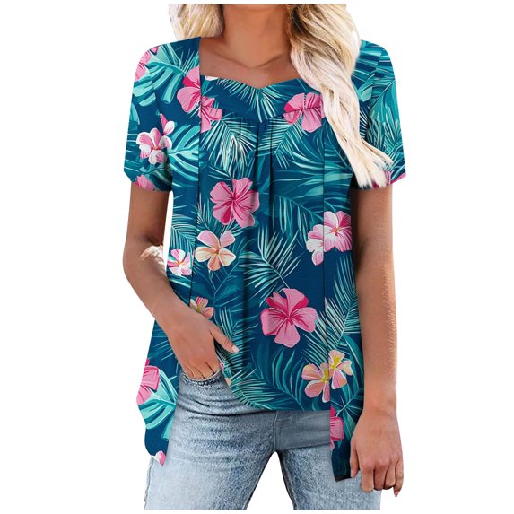 Jamicy Short Sleeve Blouse for Women Gift for Mother Womens Tops Dressy Casual Summer Short Sleeve T-Shirts Trendy Loose V-Neck Tunic Tops