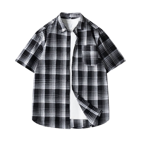 Jamicy Short Sleeve Shirts for Men Gift for Husband Mens Plaid Short Sleeve Button Down Shirts Cotton Regular Fit Casual Fashion Shirts