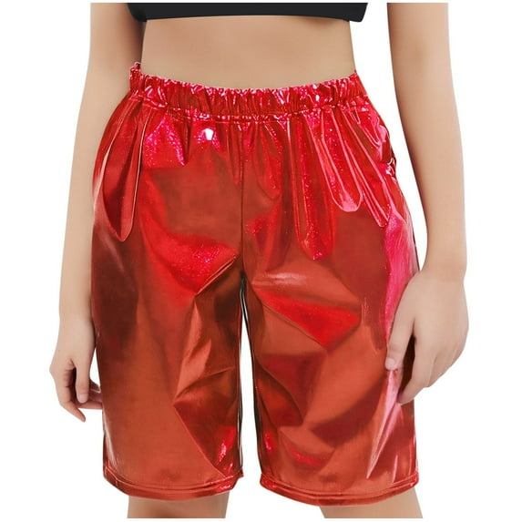 Lopecy-Sta Shorts for Kids Gift for Children Girls Metallic Shorts Jazz Street Dance Shorts Active Athletic Short Pants Stage Performance Dancewear
