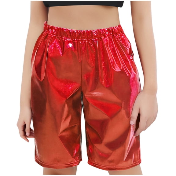 Lopecy-Sta Shorts for Kids Gift for Children Girls Metallic Shorts Jazz Street Dance Shorts Active Athletic Short Pants Stage Performance Dancewear