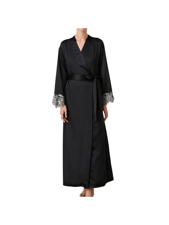 Silk Nightgowns for Women Valentine's Day Gifts Satin Kimono Robe Silky Long Bridesmaid Wedding Lightweight Bath Robe with Lace Trim
