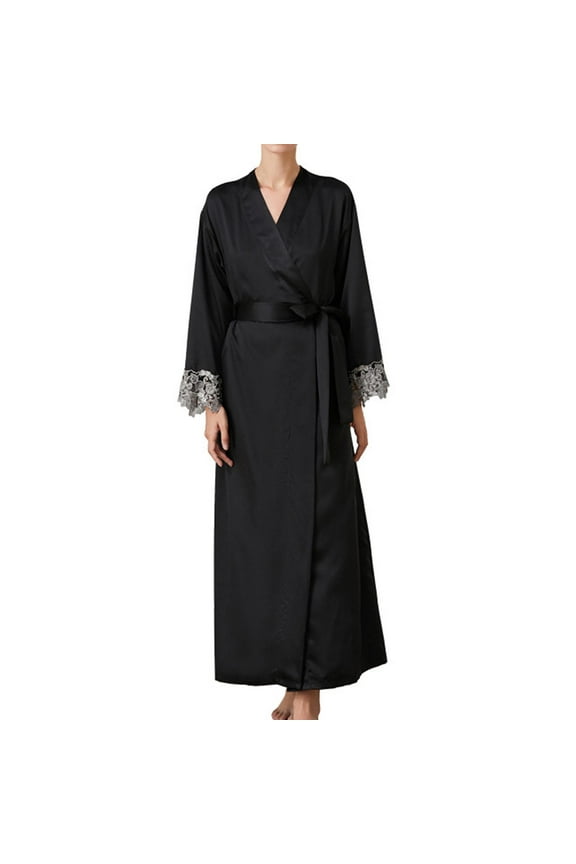 Silk Nightgowns for Women Valentine's Day Gifts Satin Kimono Robe Silky Long Bridesmaid Wedding Lightweight Bath Robe with Lace Trim