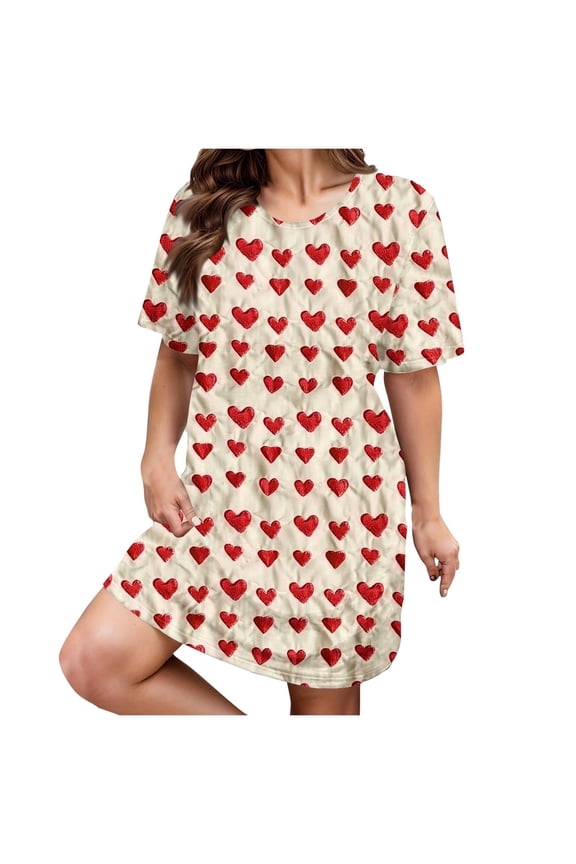 Sleep Dress for Women Valentine's Day Gifts for Wives Nightgowns for Women Plus Size Sleep Shirts Womens Nightgown Short Sleeves Print Night Shirts Soft Sleepwear