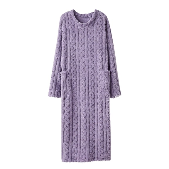 Jamicy Sleep Dress for Women Solid Color Nightgown Winter Loose Coral Velvet Home Clothes Women's Warm Plush Thicken Flannel Pajamas