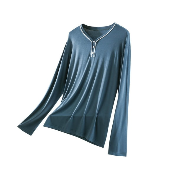 Jamicy Sleep Tops for Women Loose Simple Solid Color Button Blouse for Women Comfortable Casual Long Sleeve Crew Neck Women's Pajama Top