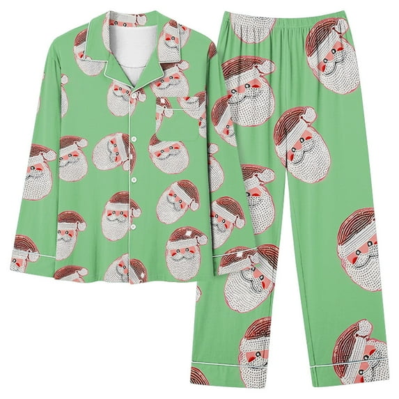 Jamicy Sleepwear for Women Christmas Pajamas Casual Printed Pajamas for Women Set Long Sleeve Shirt with Long Pajama Pant Soft Pjs Set