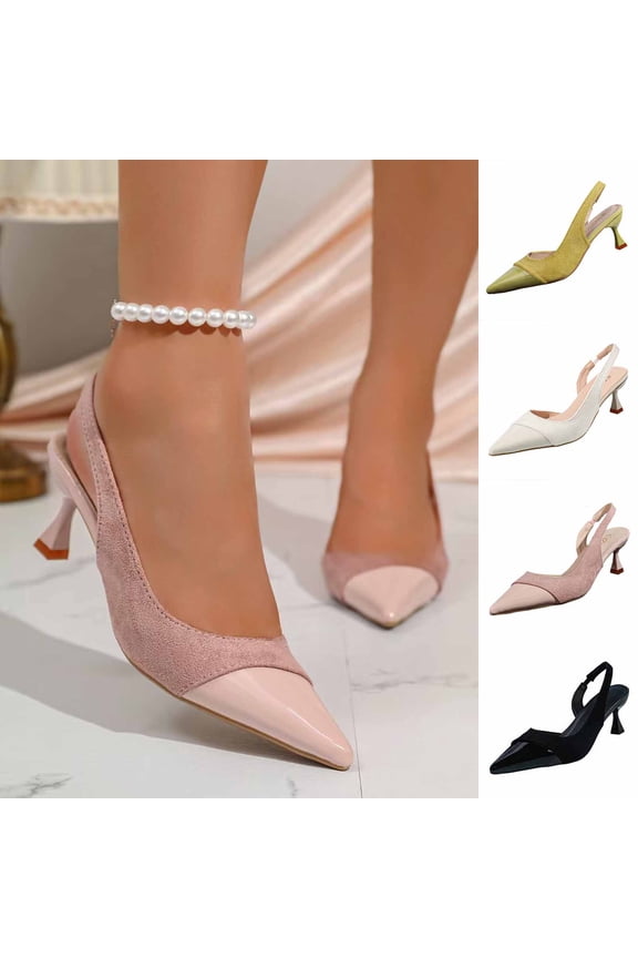 Slingback Sandal for Women Kitten Heels Elegant Dressy Pumps Closed Pointy Toe Mid Heels Wedding Bride Prom Party Dress Shoes