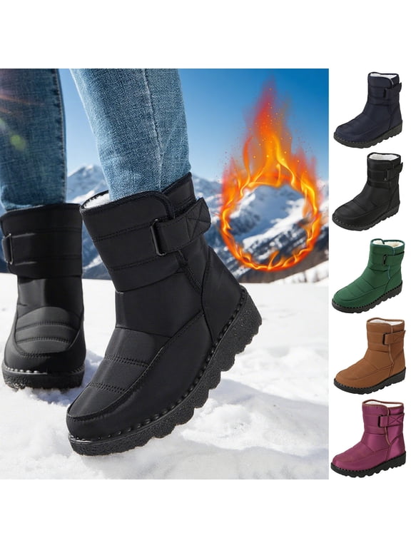 Snow Boots for Women Fashion Waterproof Warm Plush Lined Mid-Calf Winter Boots with Non-Slip Outsole for Cold Weather