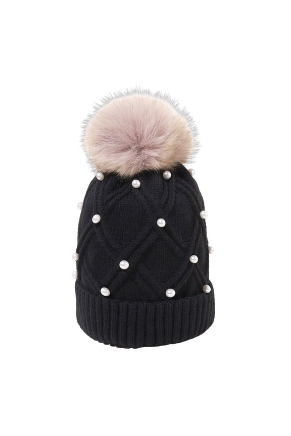 Soft Hat for Women Clearance Sales Beanie with Pom Pom Winter Hats for Women Fashionable with Pearls, Warm Knit Skull Caps for Women