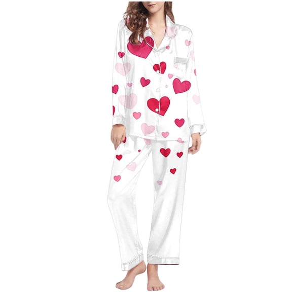 Jamicy Soft Pajamas for Women Valentine's Day Gift Casual Long Sleeve Sleepwear Button Down Pjs Soft 2 Piece Loungewear with Long Pants