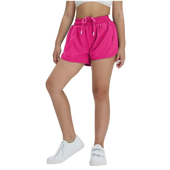 Jamicy Sport Shorts for Kids Beach Wear Girls Athletic Shorts with Zipper Pocket Liner Quick Dry Running Shorts for Kids Teen Girls Active Sports Shorts