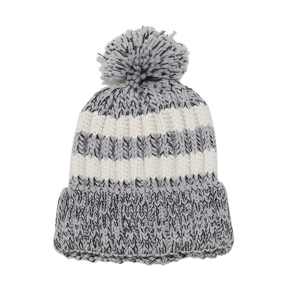Jamicy Striped Knitted Hat for Women Soft Warm Beanie with Pom Pom Winter Hat for Outdoor Cycling