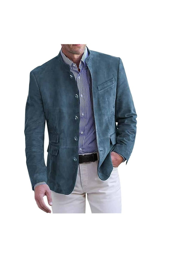 Suit Jackets for Men Gift for Men Blazer Jacket Single Breasted Collarless Sport Coats Slim Fit Long Sleeve Casual Suit Jackets