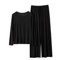 thumbnail image 1 of Jamicy Summer Pajamas for Women Gift for Mom Women's Round Neck Summer Loose Solid Color Long Sleeve Wide Leg Pants Home Wear Two-Piece Pajama Sets, 1 of 3