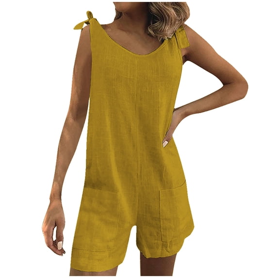 Jamicy Summer Rompers for Women 2025 Gift for Wives Women's Summer Sleeveless Overall Loose Jumpsuit Beach Romper Travel Vacation Outfits with Pockets