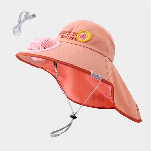 Jamicy Sun Hat for Kids Solar/USB Charging Fan Hat Wide Brim Bucket Fisherman Hat With Neck Flap Uv Protection Cooling Fan Cap for Boys Girls