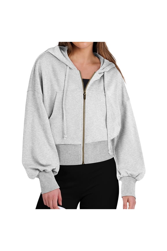 Sweat Jackets for Women Women's Zip Up Cropped Hoodies Casual Sweatshirts Full Zip Crop Jacket with Pockets 2025 Fall Fashion Clothes