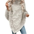 thumbnail image 1 of Jamicy Sweaters for Women Fall Shawl Wrap Loose Winter Warm Faux Fur Collar Cape Sweater Jacket Cable Knit Shawls Scarf Poncho Irregular Top, 1 of 5