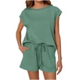 thumbnail image 1 of Lopecy-Sta Sweatsuits for Women Summer Outfits Two Piece Sets for Women Summer Crew Neck Lounge Short Sets Cap Sleeve Drawstring Sweatsuit with Pocket, 1 of 8