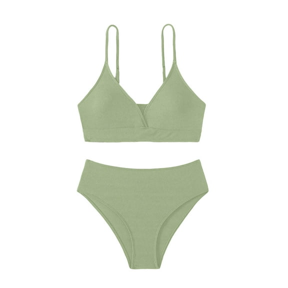 Jamicy Swimsuit for Girls for 8-15 Years Kids Girl's Solid Summer Bikini Sets Two Piece Bathing Suit V Neck Adjustable Strap Swimsuit Swimwear