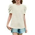 thumbnail image 1 of Jamicy T Shirts for Girls for 4-14 Years Kids Girls Puff Short Sleeve Shirts Summer Ribbed Knit Crewneck T Shirt Tops Tee Blouse Round Neck Tees, 1 of 9