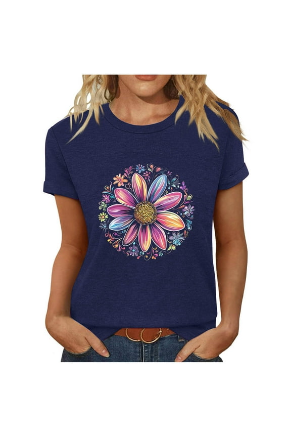 T Shirts for Women Festival Costumes Womens Teen Girls Flower Floral Crop Graphic Tshirt Casual Print Summer Short Sleeve Tee Tops