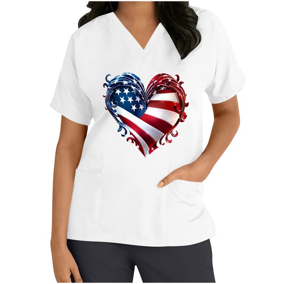 Jamicy T Shirts for Women Summer Wear Graphic T Shirts Graphic Tees Patriotic Printed T Shirts 4th Of July Shirts Women