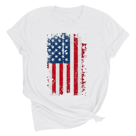 Jamicy Tee Shirts Women Summer Wear Women's Printed T-Shirt Round Neck Short Sleeved Fourth Of July Usa Tshirt