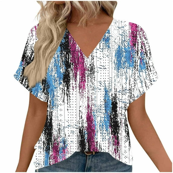 Jamicy Tee Shirts Women Summer Wear Womens Blouse 2025 Summer Short Sleeve V Neck Buttons Tops Loose Comfortable T-Shirt Top