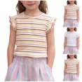 thumbnail image 1 of Jamicy Toddler Baby Girls Summer T Shirts Striped Short Sleeve T-Shirts Kids Round Neck Ruffle Trim Tops Tees Blouse, 1 of 9