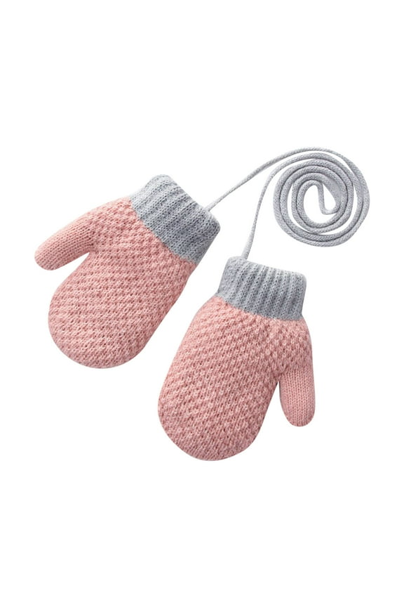 Toddler Gloves Winter for 1-3 Years Toddlers Toddler Kids Mittens with String Fleece Lined Winter Warm Knitted Snow Gloves Gloves Cold Weather BabY Gloves