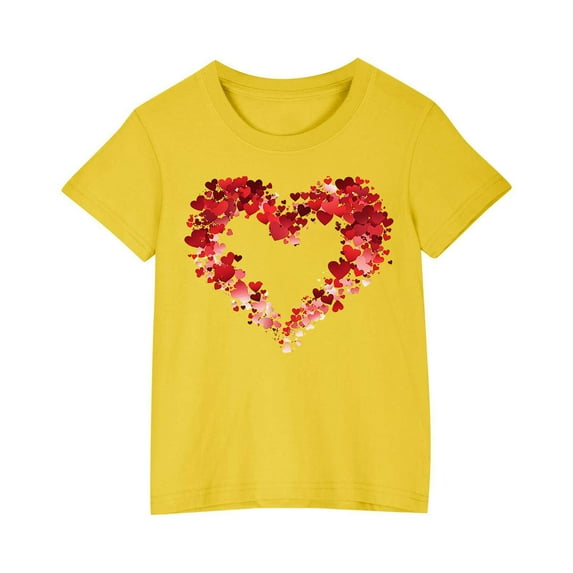 Jamicy Toddler Shirts 2025 New Summer Wear Spring Romance Shirt for Girls Heart Graphic Tee Great Love Casual Short Sleeve Top for Brunch Dates
