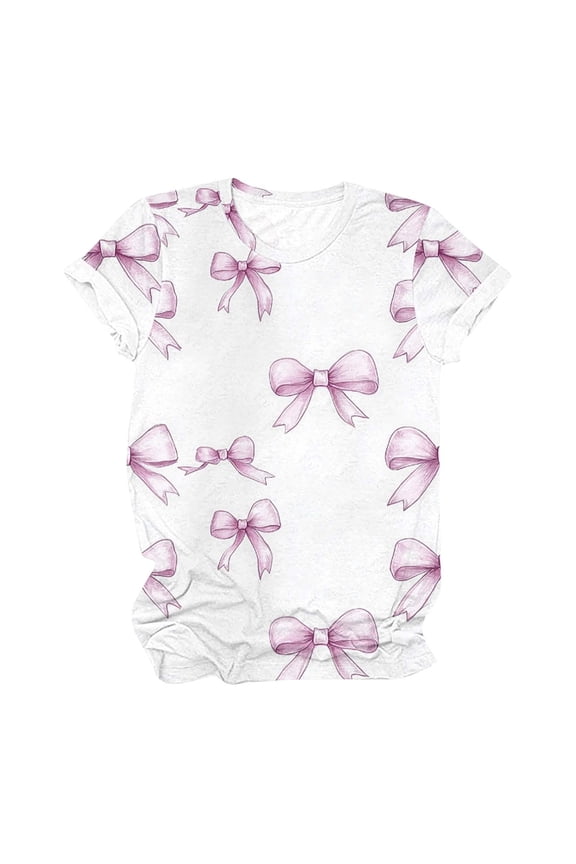 Tops for Women Gift for Women Womens Bow Shirt Trendy Pink Bow Girly Tee Soft T-Shirt Fashion Aesthetic Tee Tops