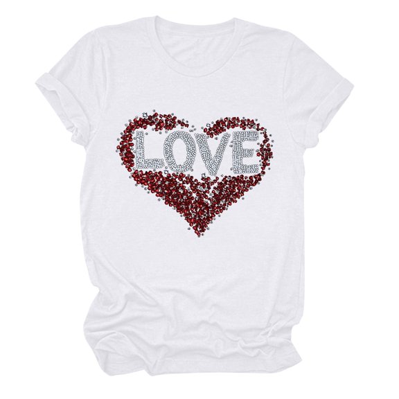 Lopecy-Sta Tops for Women Valentine's Day Fashion Womens Valentine's Day Graphic Tees Short Sleeve Heart Printed Shirts Blouse Tops