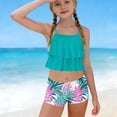 thumbnail image 1 of Jamicy Two Piece Swimsuit for Girls Ruched Ruffle Tankini Swimsuits for Girls Sleeveless Bathing Suit with Drawstring Shorts Swimwear for 6-15 Years Kids, 1 of 7