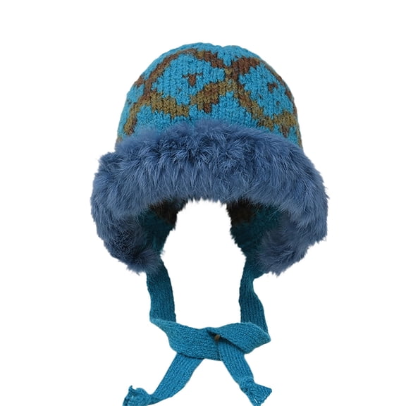Jamicy Unisex Winter Knit Hat with Fleece Lining and Ear Flaps Outdoor Cycling Fleeced Warm Knitted Hat Christmas Beanie