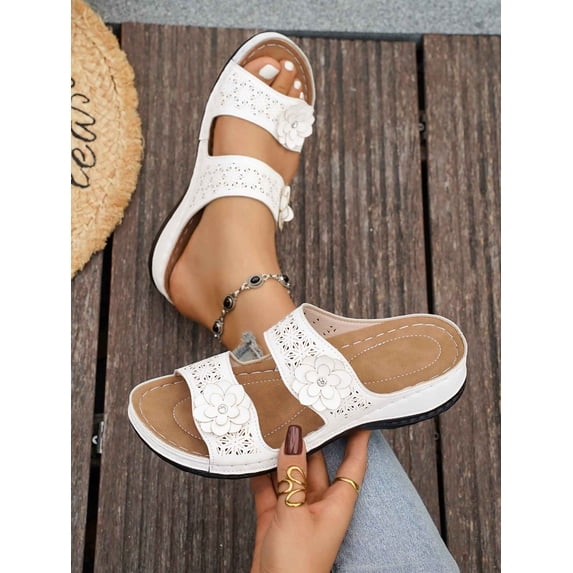 Jamicy Wedge Slippers for Women Dressy Slip On Comfortable Summer Breathable Shoes Floral Platform Slides for Casual Walking