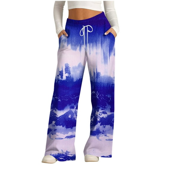 Jamicy Wide Leg Pants for Women Clearance Sales Casual Loose Cozy Sweatpants High Waisted Lounge Pajama Flowy Pants With Pockets