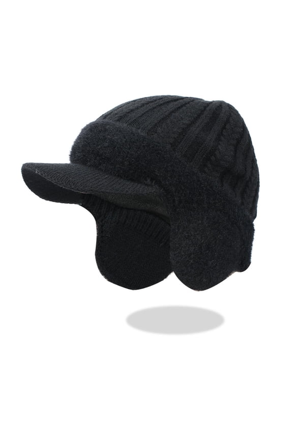 Winter Beanie with Brim Ear Flaps for Men Women, Warm Fleece Lined Knit Hat Stocking Caps for for The Cold Weather