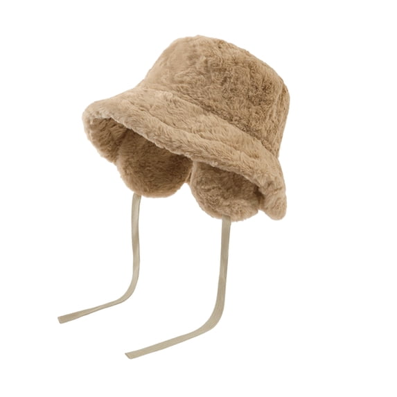 Jamicy Winter Bucket Hat with Ear Flap Fluffy Faux Fur Fisherman Cap for Women Men Solid Color Style Keep Warm Hats