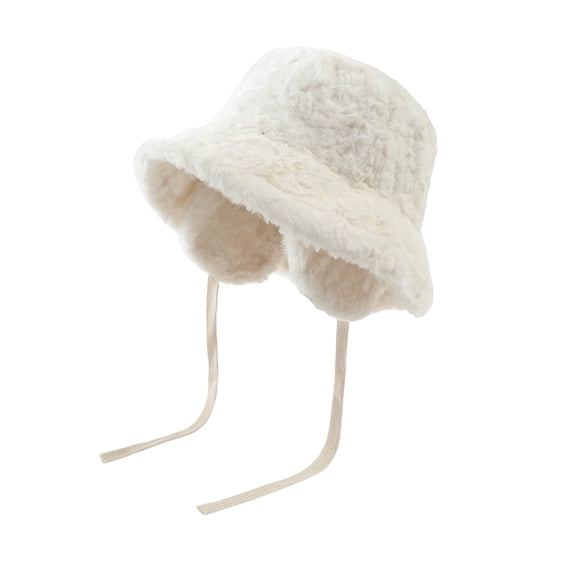 Jamicy Winter Bucket Hat with Ear Flap Fluffy Faux Fur Fisherman Cap for Women Men Solid Color Style Keep Warm Hats